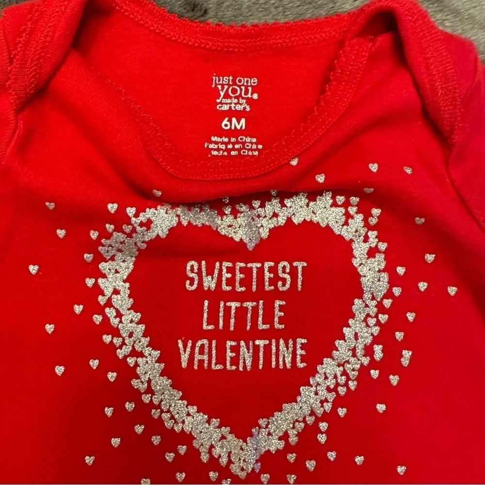 NWOT Carter’s Baby Girl Long Sleeve Valentine’s Day Onesie, Red & Silver, 6Mo